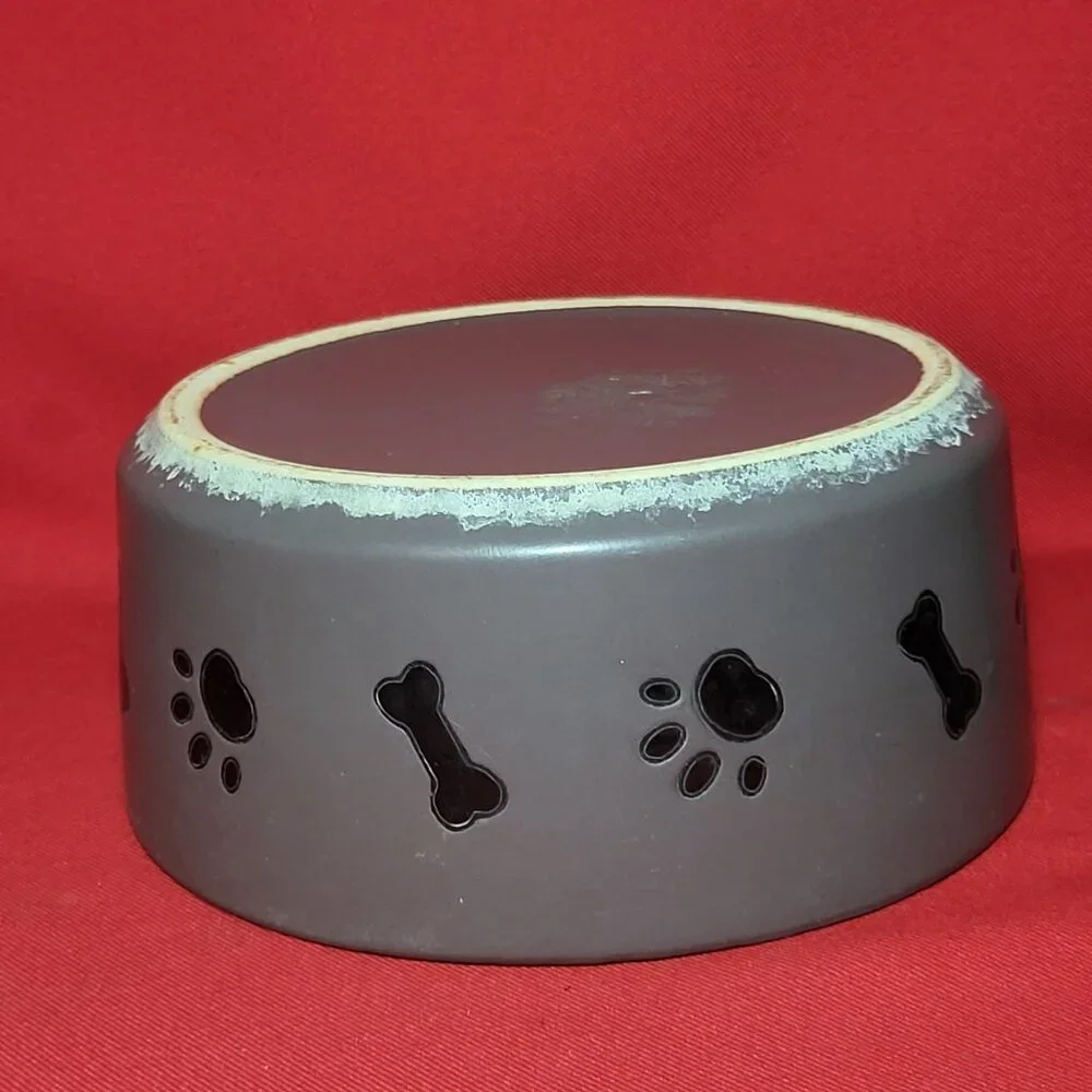 Ceramic Pet Dog Cat Bowl Paw Bone Pattern